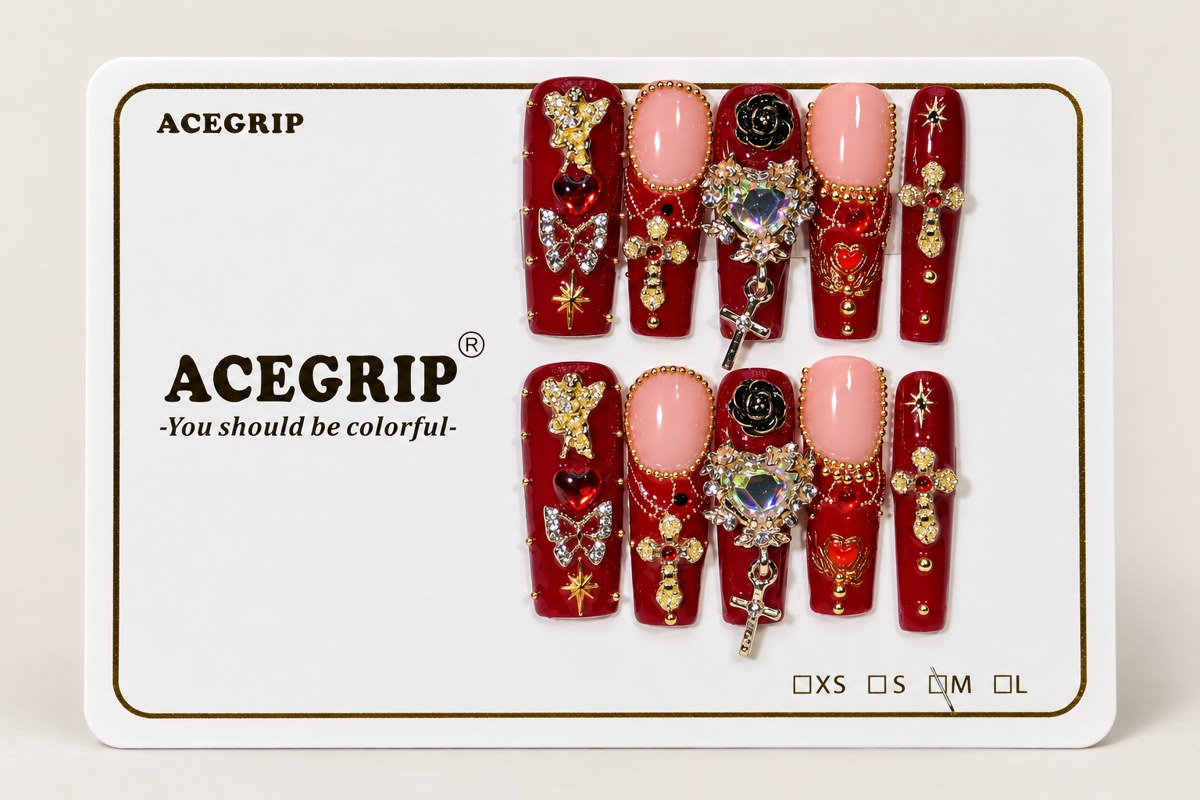 ACEGRIP Scarlet Cross Butterfly, style FD9073, complete 10-nail set on its presentation card