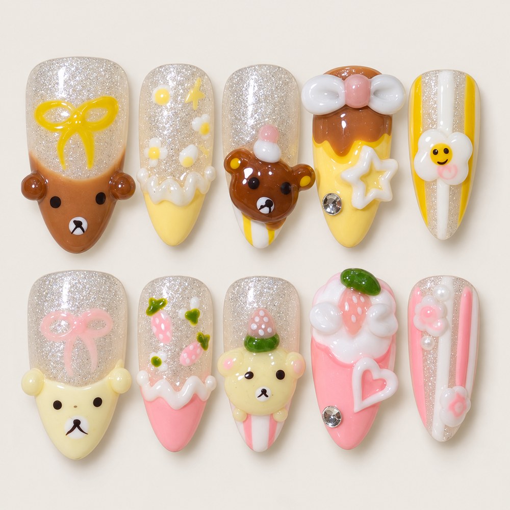 Lemon Companions Bow - Yellow Animal & Bow Press-On Nails