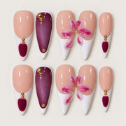 ACEGRIP Blush Floral French press-on nails in peach nude, white, pink, and purple, with floral accents, style FD9076
