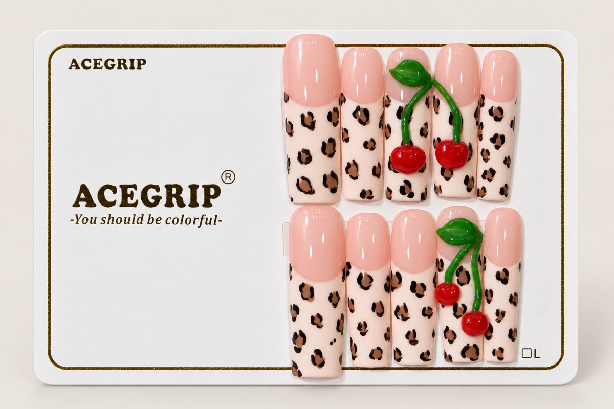 ACEGRIP Blush Spotted, style FD9079, complete 10-nail set on its presentation card