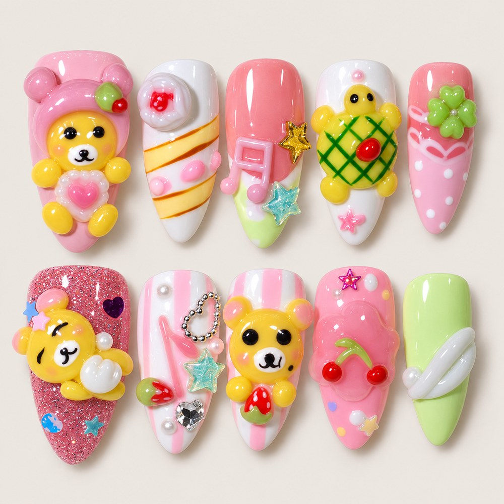 Rose Companions Confections - Pink Animal & Dessert Press-On Nails