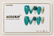 ACEGRIP Lagoon Marble, style FD9086, complete 10-nail set on its presentation card