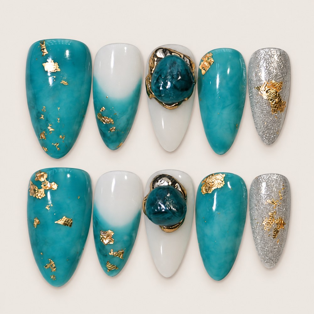 Lagoon Marble - Turquoise Marbled Swirls Press-On Nails