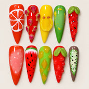 ACEGRIP Scarlet Fruit Market Citrus press-on nails in red, yellow, and green, with fruit motifs, style FD9087