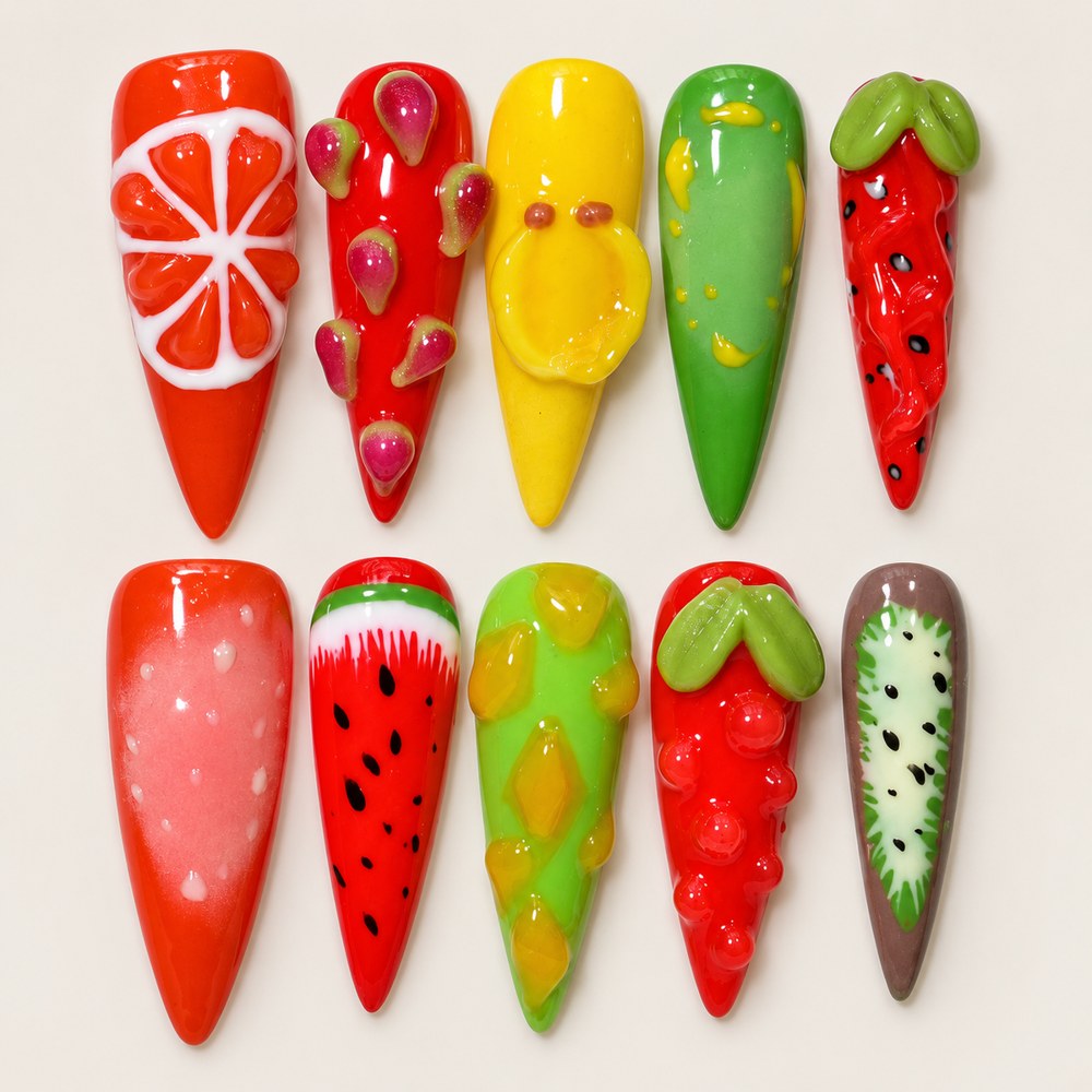 Scarlet Fruit Market Citrus - Red Fruit & Citrus-Slice Press-On Nails
