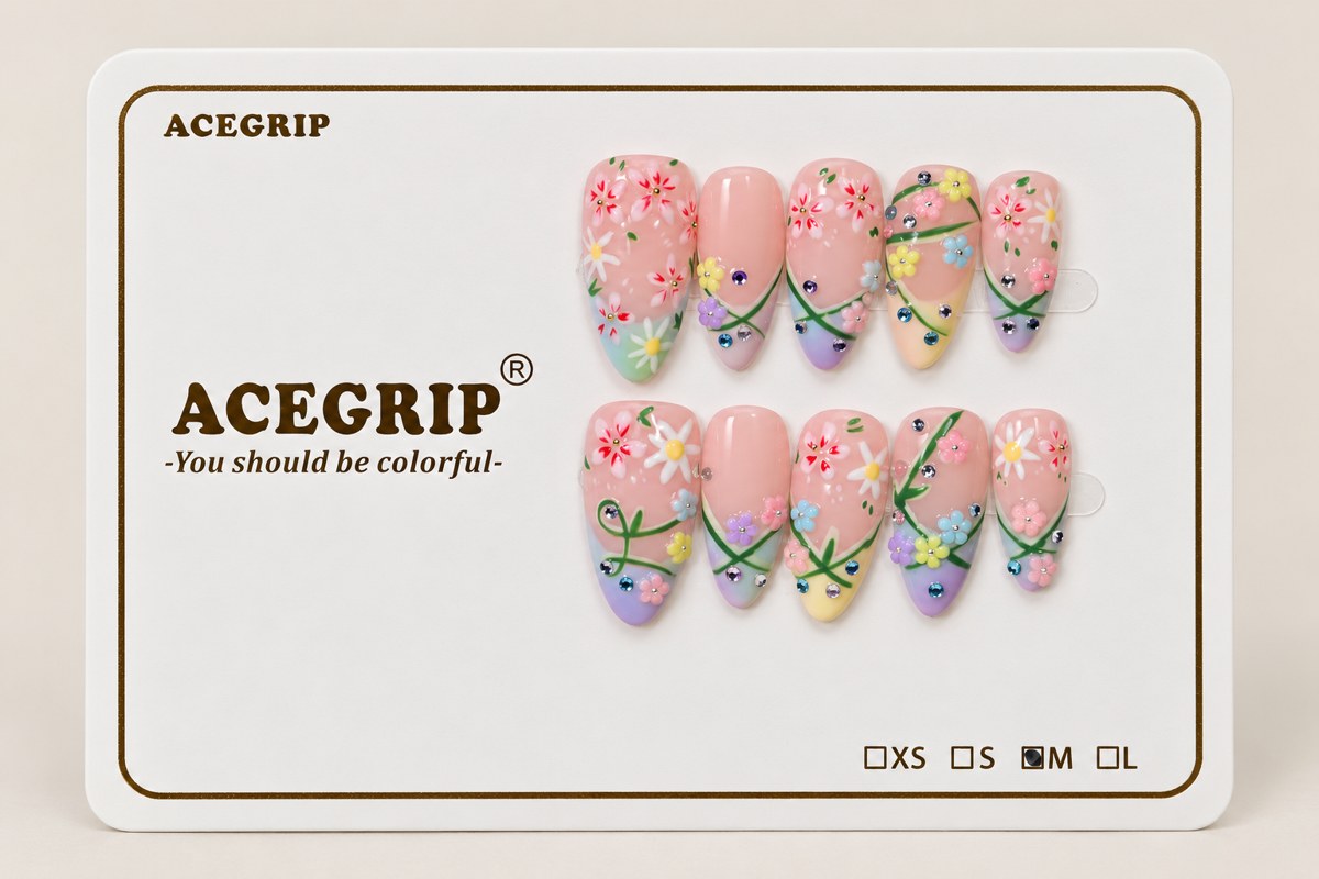 ACEGRIP Rose Petal Loops, style GH14003, complete 10-nail set on its presentation card