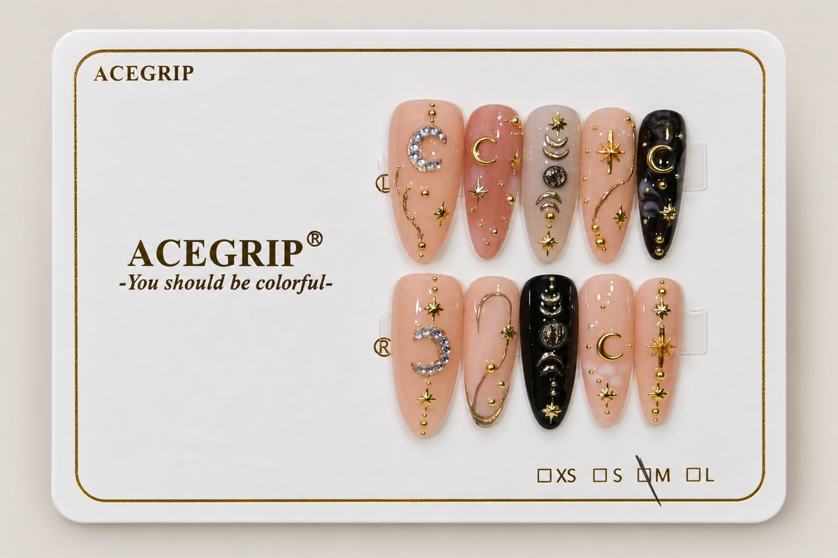 ACEGRIP Blush Moonlight, style GH14011, complete 10-nail set on its presentation card