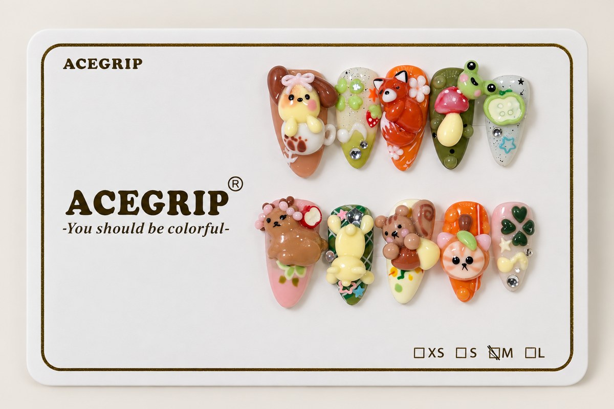 ACEGRIP Blush Companions Mushroom, style GH14014, complete 10-nail set on its presentation card