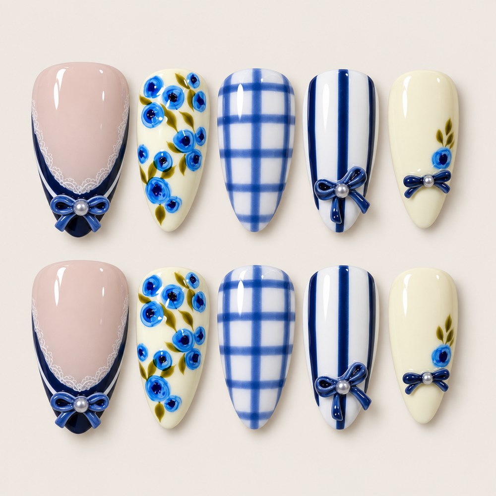 Blush Petal Bow - Peach Nude Floral & Bow Press-On Nails