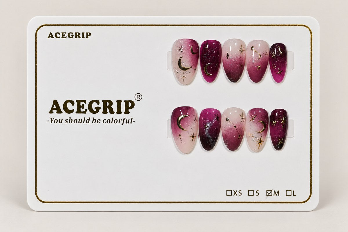 ACEGRIP Blush Moonlight Starlight, style GH14029, complete 10-nail set on its presentation card