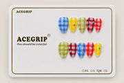 ACEGRIP Azure Checks, style GH14030, complete 10-nail set on its presentation card