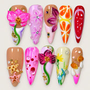 ACEGRIP Blush Blossom Citrus press-on nails in peach nude, pink, orange, and white, with floral accents, style HM5013
