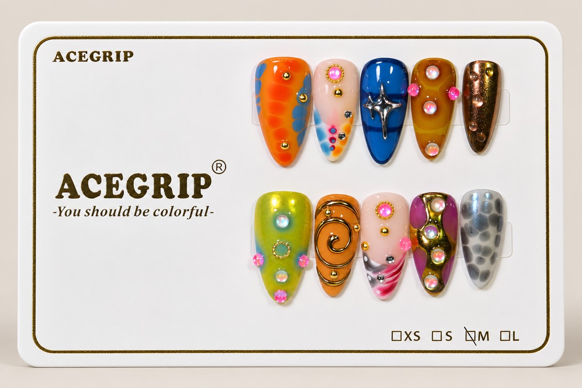 ACEGRIP Clementine Starlight, style HM5025, complete 10-nail set on its presentation card