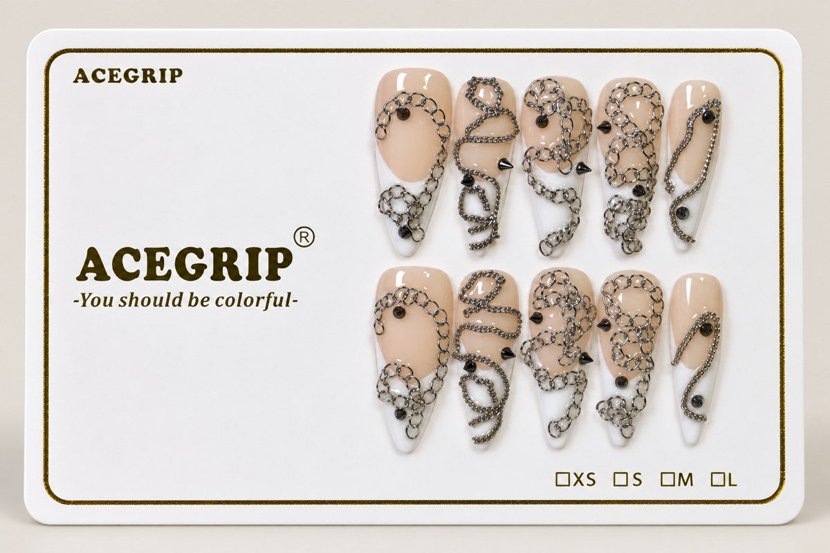ACEGRIP Blush Chain, style HM5029, complete 10-nail set on its presentation card