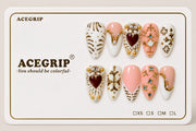 ACEGRIP Ivory Heart Linework, style HM5033, complete 10-nail set on its presentation card