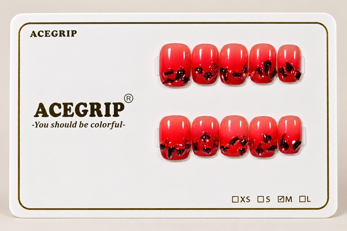 ACEGRIP Scarlet Tips, style HM5042, complete 10-nail set on its presentation card
