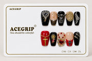 ACEGRIP Onyx Cross Hearts, style HM5049, complete 10-nail set on its presentation card