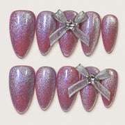 ACEGRIP Rose Silver Bow press-on nails in pink and silver tones, with bow accents, style HM5051