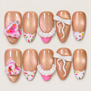 ACEGRIP Blush Treats press-on nails in peach nude, pink, and white, with dessert and candy accents, style HM5054