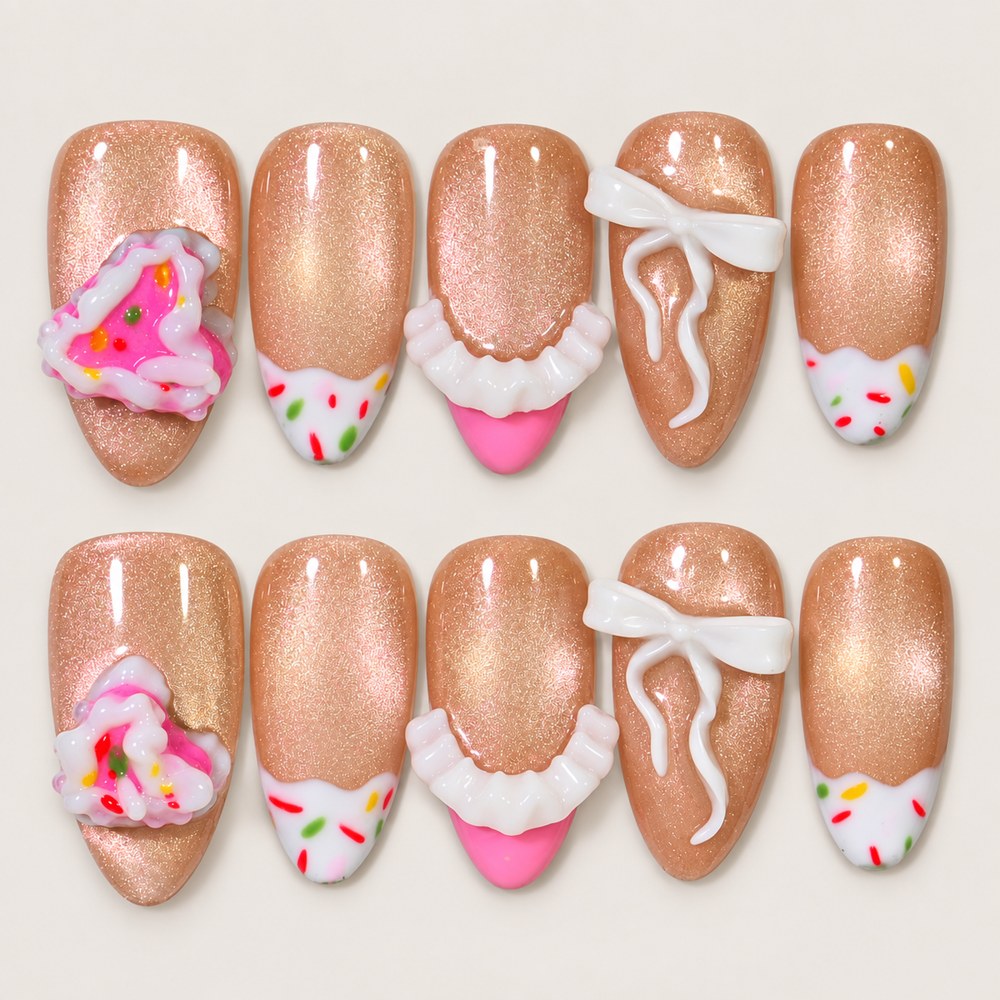 Blush Treats - Peach Nude Dessert & Bow Press-On Nails