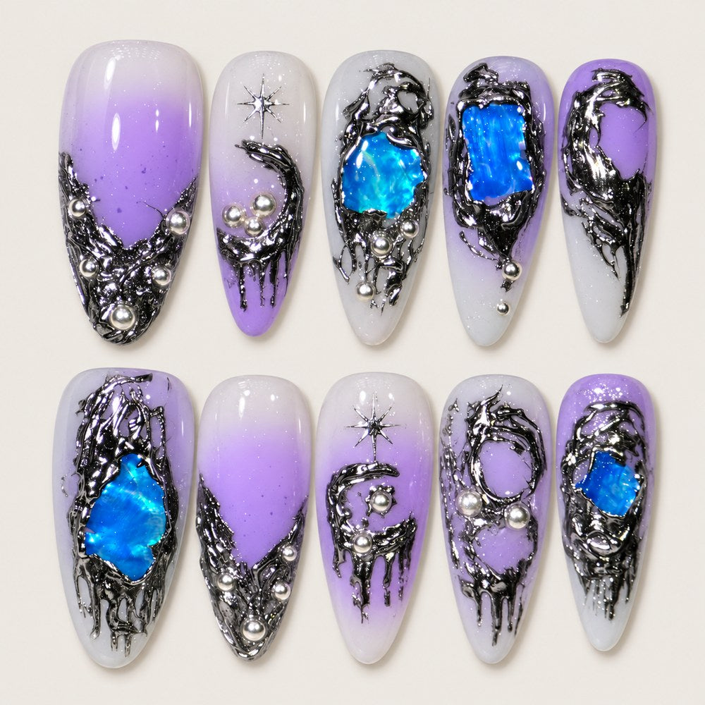 Ivory Cameo - White Ornamental & Crescent-Moon Press-On Nails