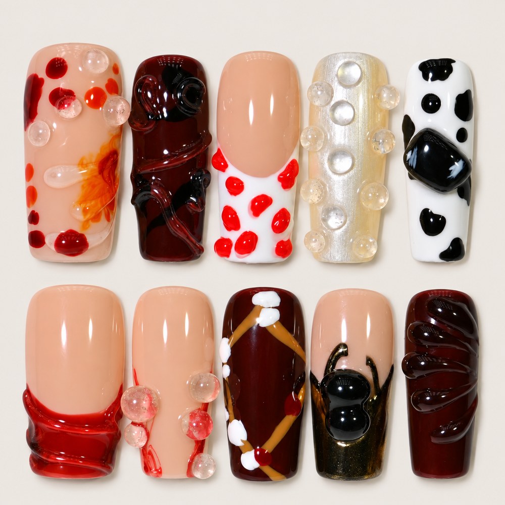 Blush Hearts - Peach Nude Heart & Loop Press-On Nails