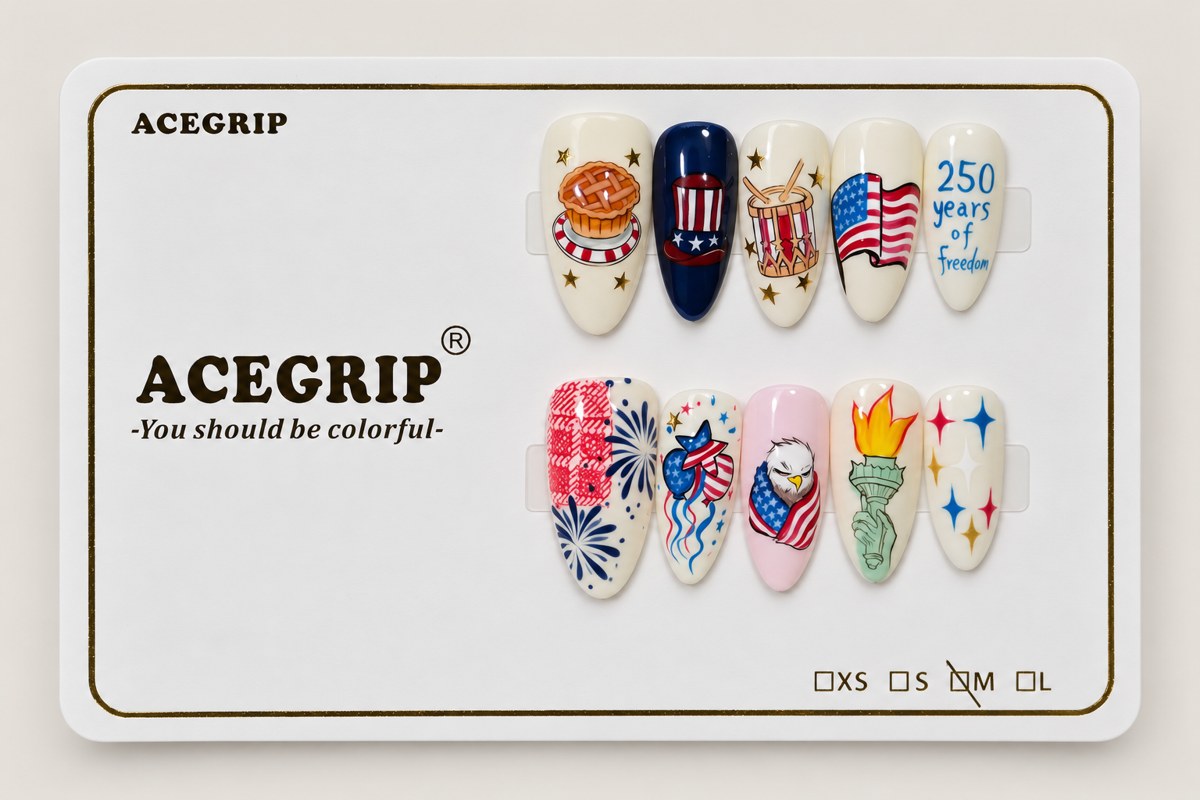ACEGRIP Cream Parade, style JH13007, complete 10-nail set on its presentation card
