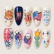 ACEGRIP Cream Parade press-on nails in cream, blue, red, and white, with flag-inspired patterns, style JH13007