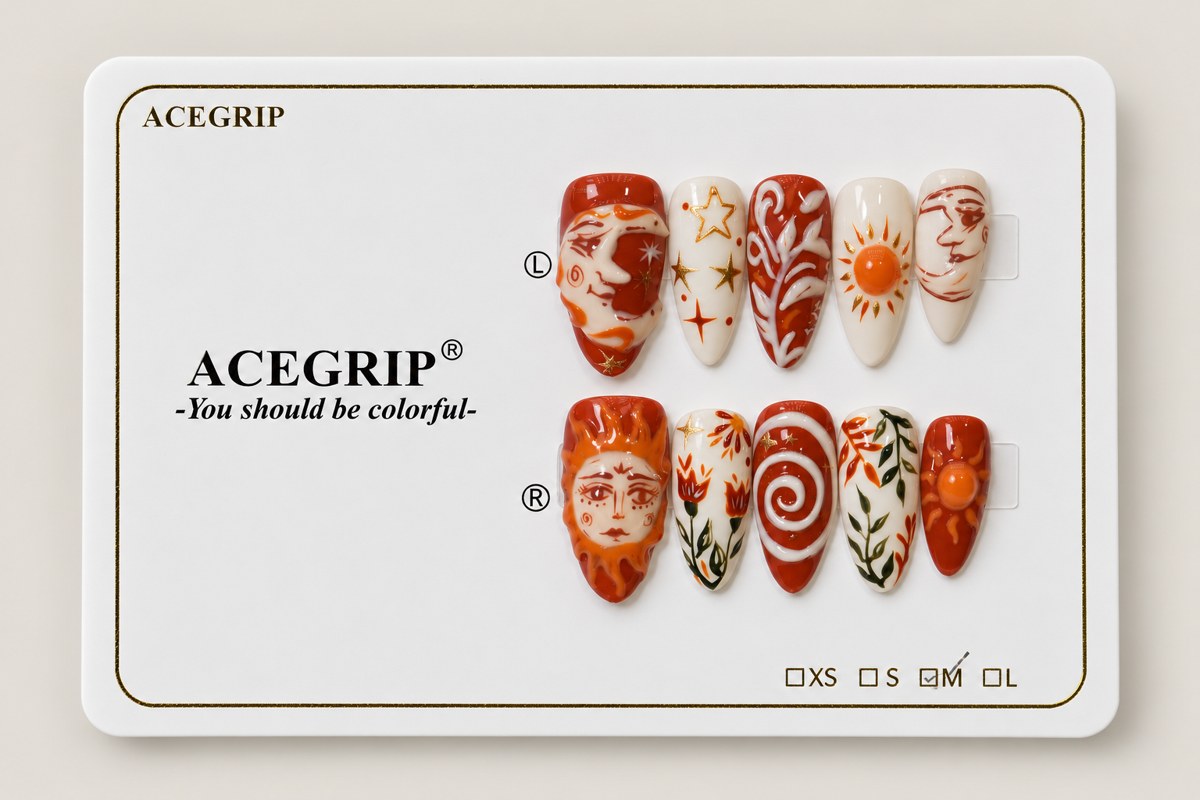 ACEGRIP Terracotta Sky, style JH13020, complete 10-nail set on its presentation card