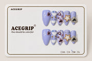 ACEGRIP Violet Hearts, style JH13032, complete 10-nail set on its presentation card