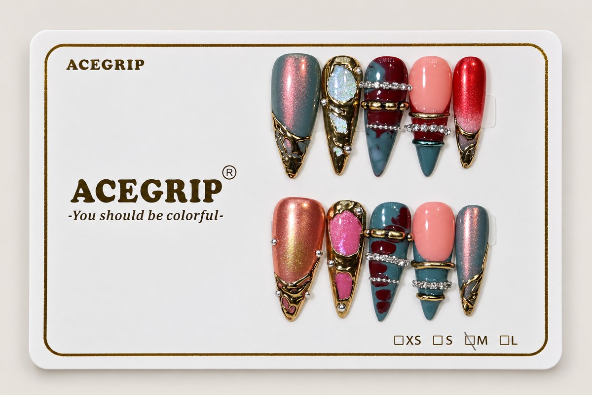 ACEGRIP Lagoon Rings, style NB15002, complete 10-nail set on its presentation card