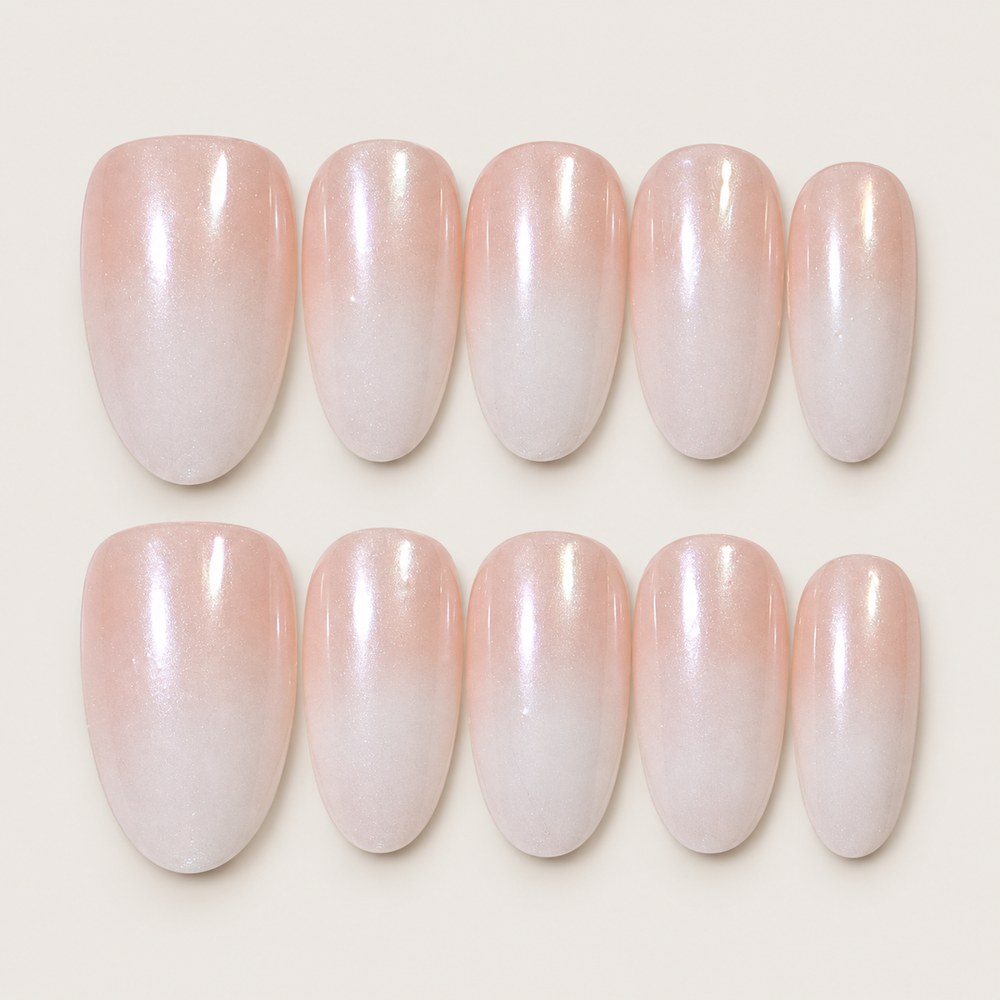 ACEGRIP Blush Ivory Haze press-on nails in peach nude and white, with soft color gradients, style WE16008