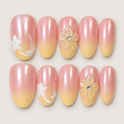 ACEGRIP Rose Petal Fade press-on nails in pink, yellow, and white, with floral accents, style WE16009