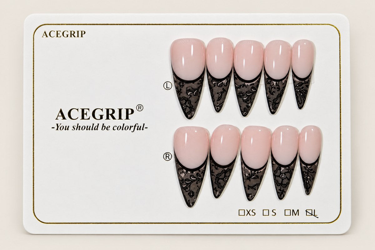 ACEGRIP Blush Lace, style WE16012, complete 10-nail set on its presentation card