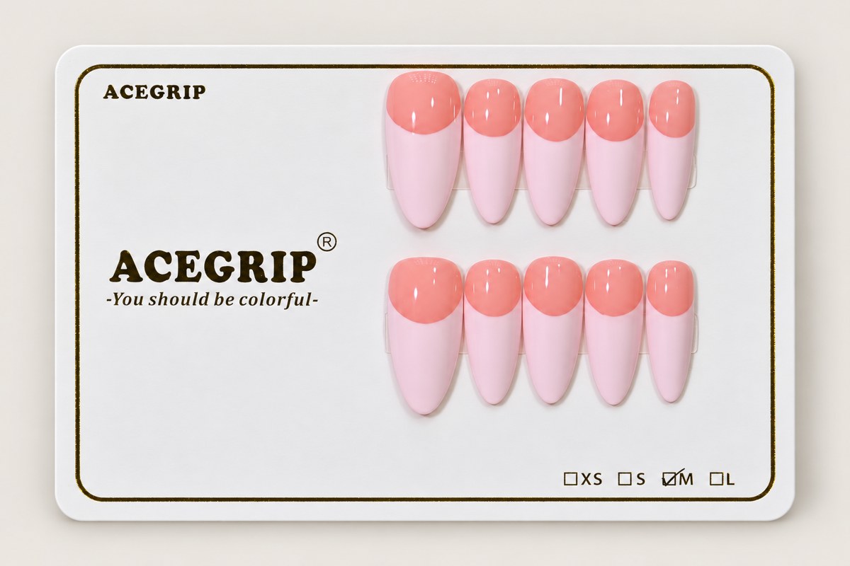 ACEGRIP Blush Rose French, style WE16013, complete 10-nail set on its presentation card