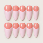 ACEGRIP Blush Rose French press-on nails in peach nude and pink, with French-tip color blocking, style WE16013
