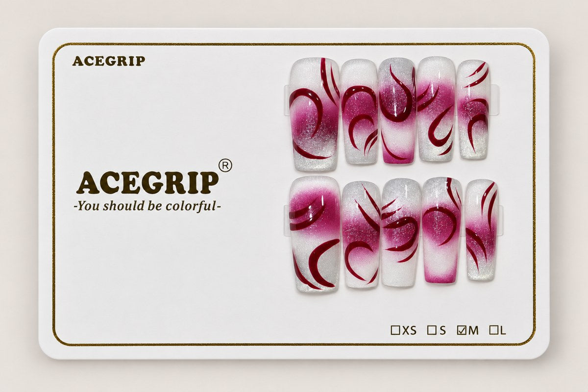 ACEGRIP Ivory Linework, style WE16015, complete 10-nail set on its presentation card