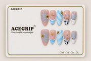 ACEGRIP Blush Blossom Seaside, style XH3009, complete 10-nail set on its presentation card