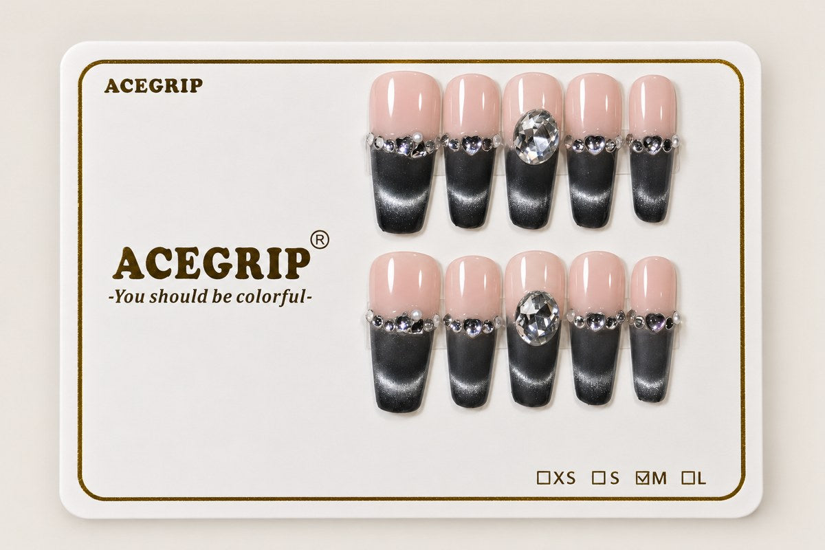 ACEGRIP Blush Onyx French, style XH3011, complete 10-nail set on its presentation card