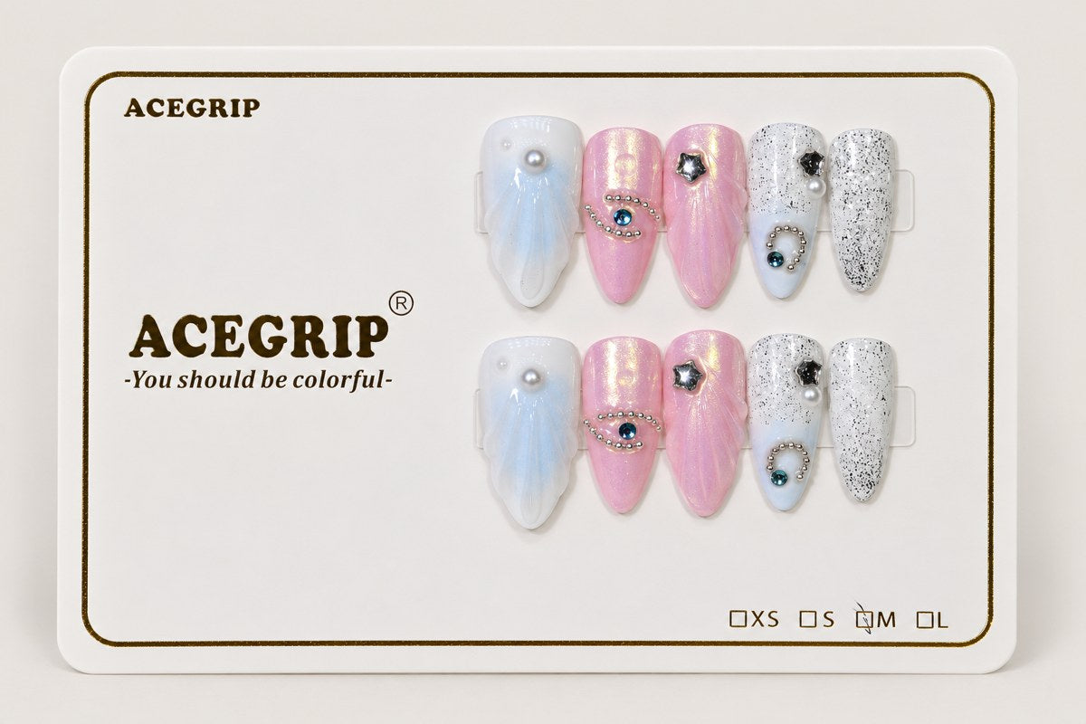 ACEGRIP Azure Gaze Sculpture, style XH3036, complete 10-nail set on its presentation card