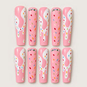 ACEGRIP Rose Drizzle press-on nails in pink, white, and multiple bright colors, with dripping outlines, style XH3044