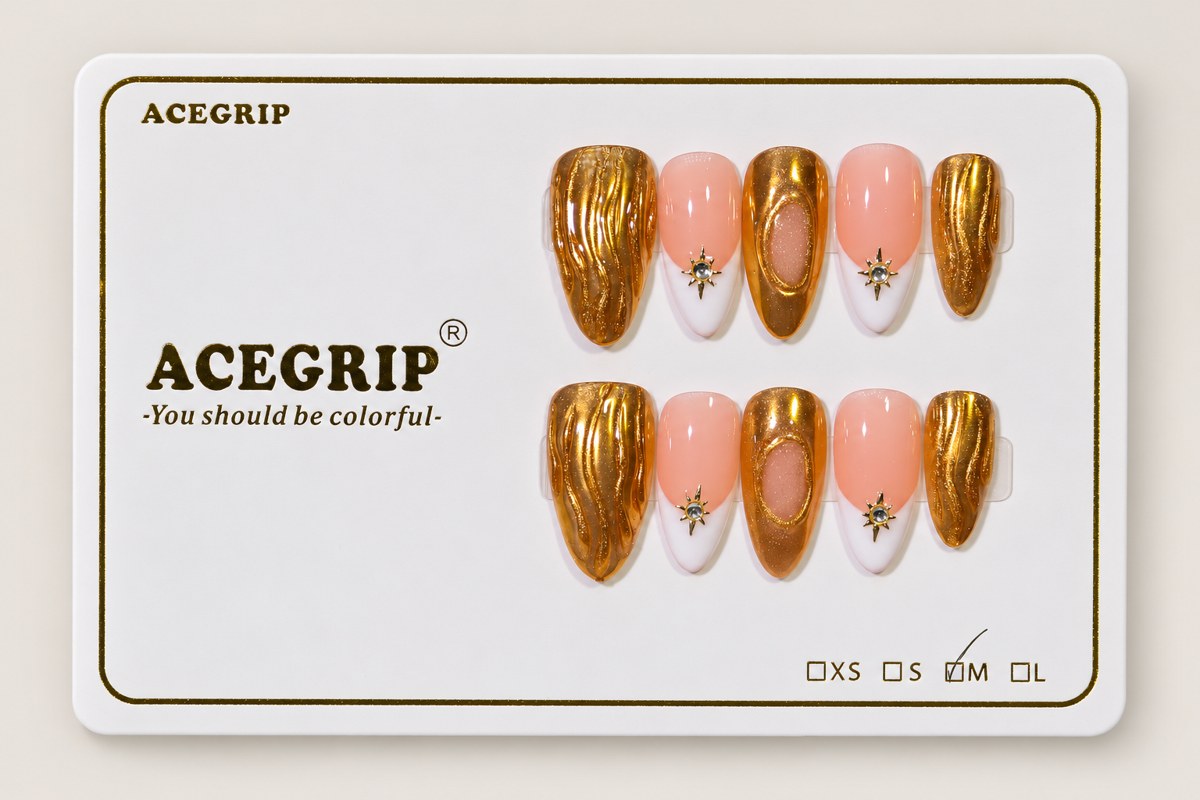 ACEGRIP Golden Sculpture Starlight, style XH3060, complete 10-nail set on its presentation card