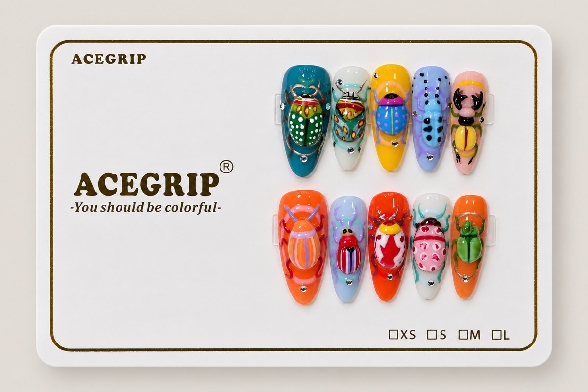ACEGRIP Lagoon Insect Garden, style XQ2014, complete 10-nail set on its presentation card