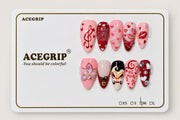 ACEGRIP Rose Heart Kisses, style XQ2020, complete 10-nail set on its presentation card
