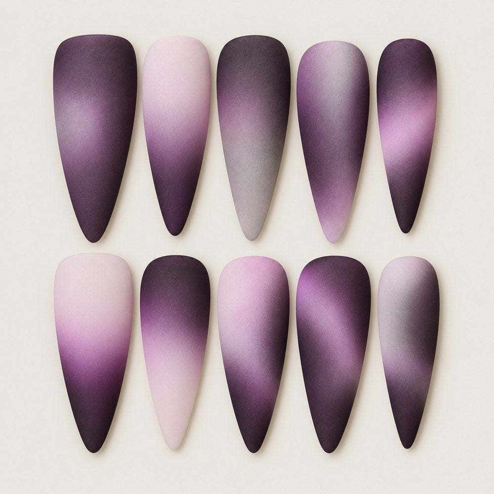 ACEGRIP Violet Fade press-on nails in purple and white, with soft color gradients, style XQ2026