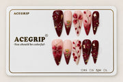 ACEGRIP Scarlet Bloom Leaves, style XQ2030, complete 10-nail set on its presentation card
