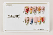 ACEGRIP Blush Garden Foliage, style XQ2035, complete 10-nail set on its presentation card