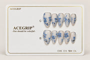 ACEGRIP Blush Floral Foliage, style XQ2038, complete 10-nail set on its presentation card