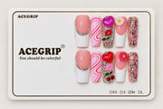 ACEGRIP Rose Heart Bloom, style XQ2041, complete 10-nail set on its presentation card
